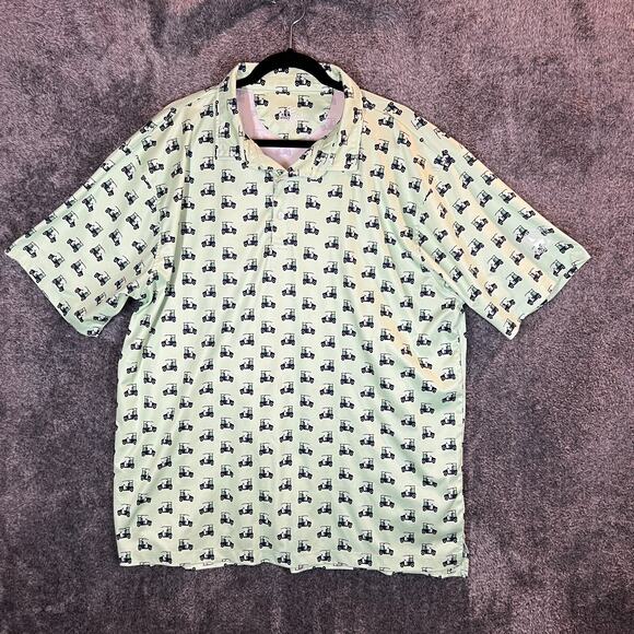 Elliott Collection Polo Shirt Mens XL Golf Cart Print Mint Green Performance - Picture 1 of 7